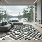 Minimalist Gray Isometric Maze Architecture Rug