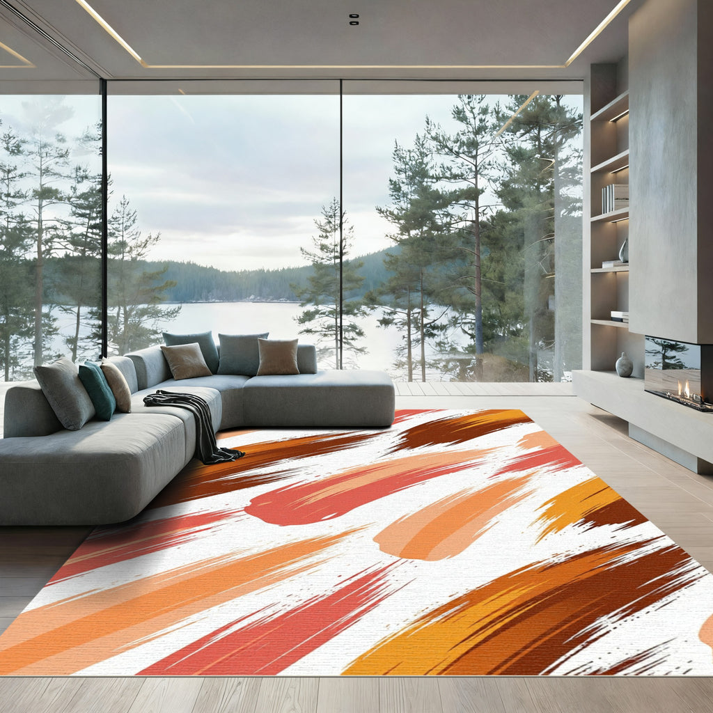 Abstract Terracotta Ochre Brush Stroke Rug