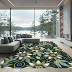 Botanical Passion Flower Vine Midnight Rug