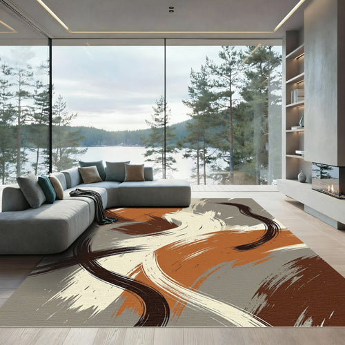Abstract Earthy Tone Brushstroke Composition Rug