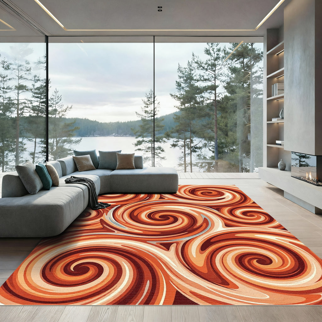 Copper Radiant Swirl Abstract Art Rug