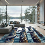 Coastal Pelican Perch Art Illustration Rug