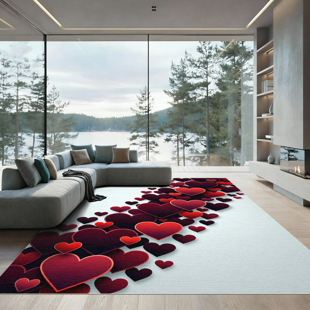 Romantic Gradient Crimson Heart Shower Rug