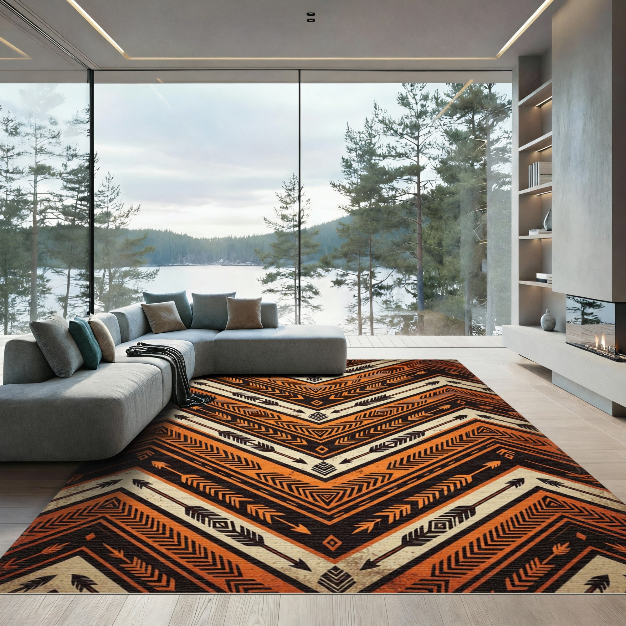 Bold Geometric Arrow Chevron Earthy Rug