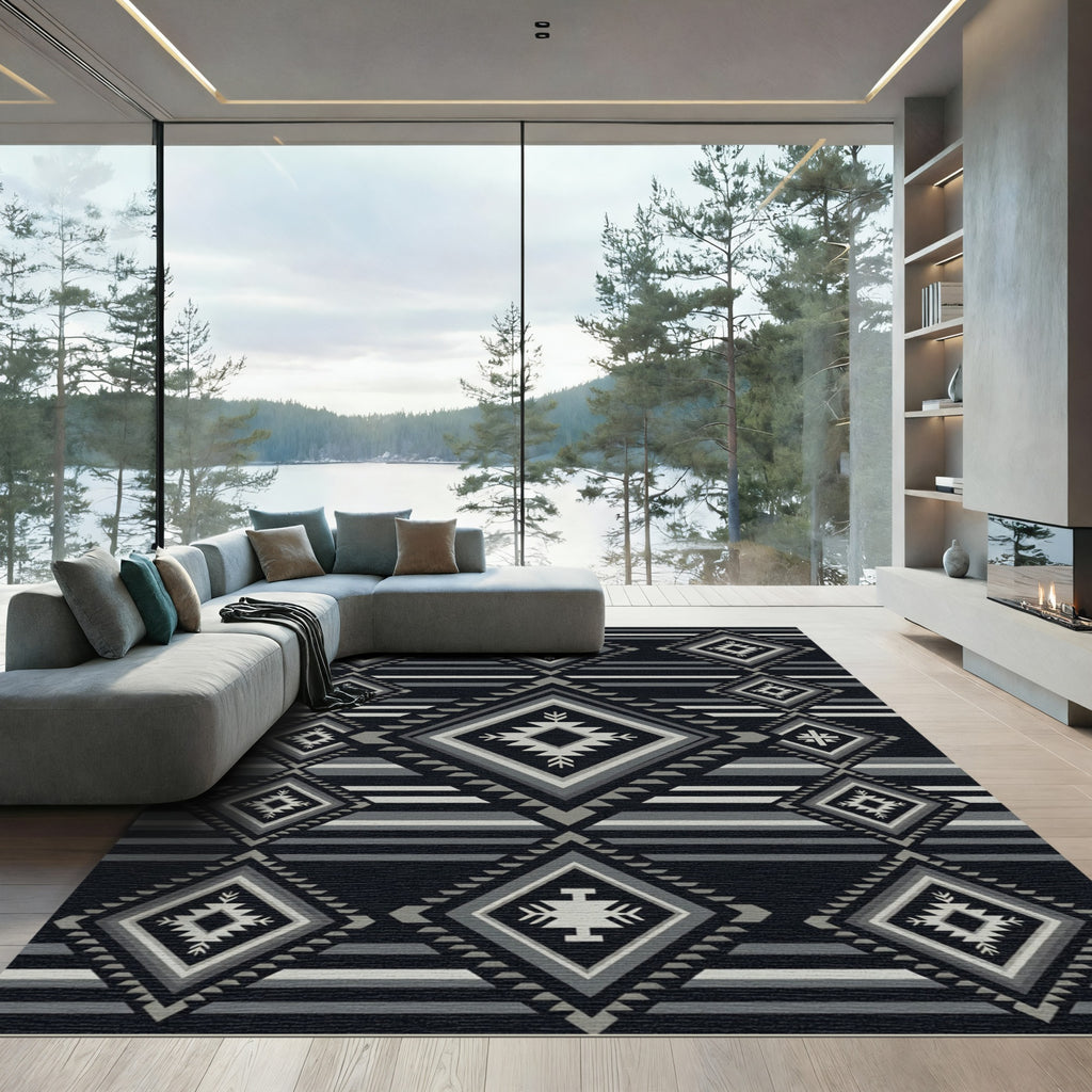 Monochromatic Geometric Diamond Striped Decor Rug