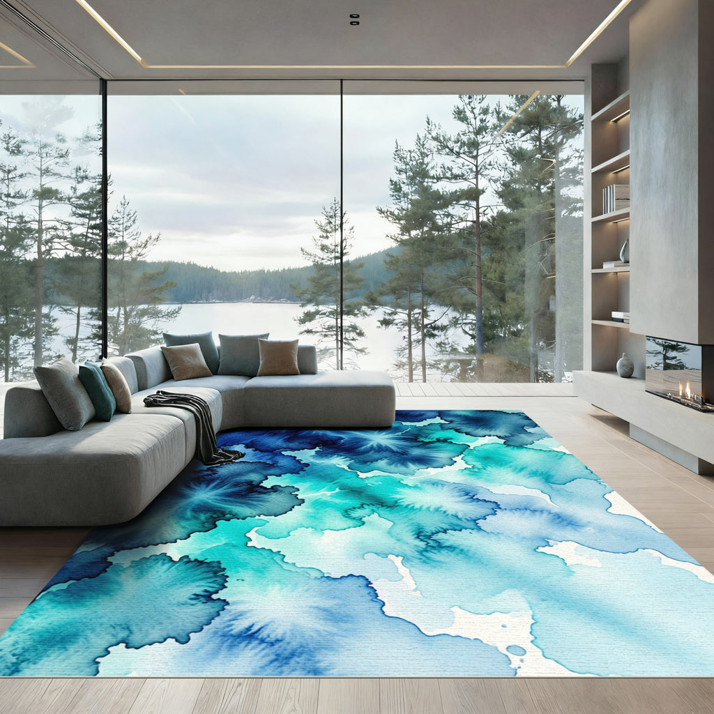 Deep Ocean Azure Splash Waves Rug