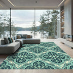 Ornate Teal Damask Lattice Rug