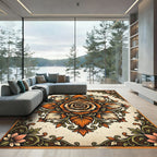 Antique Orange Rose Botanical Medallion Rug