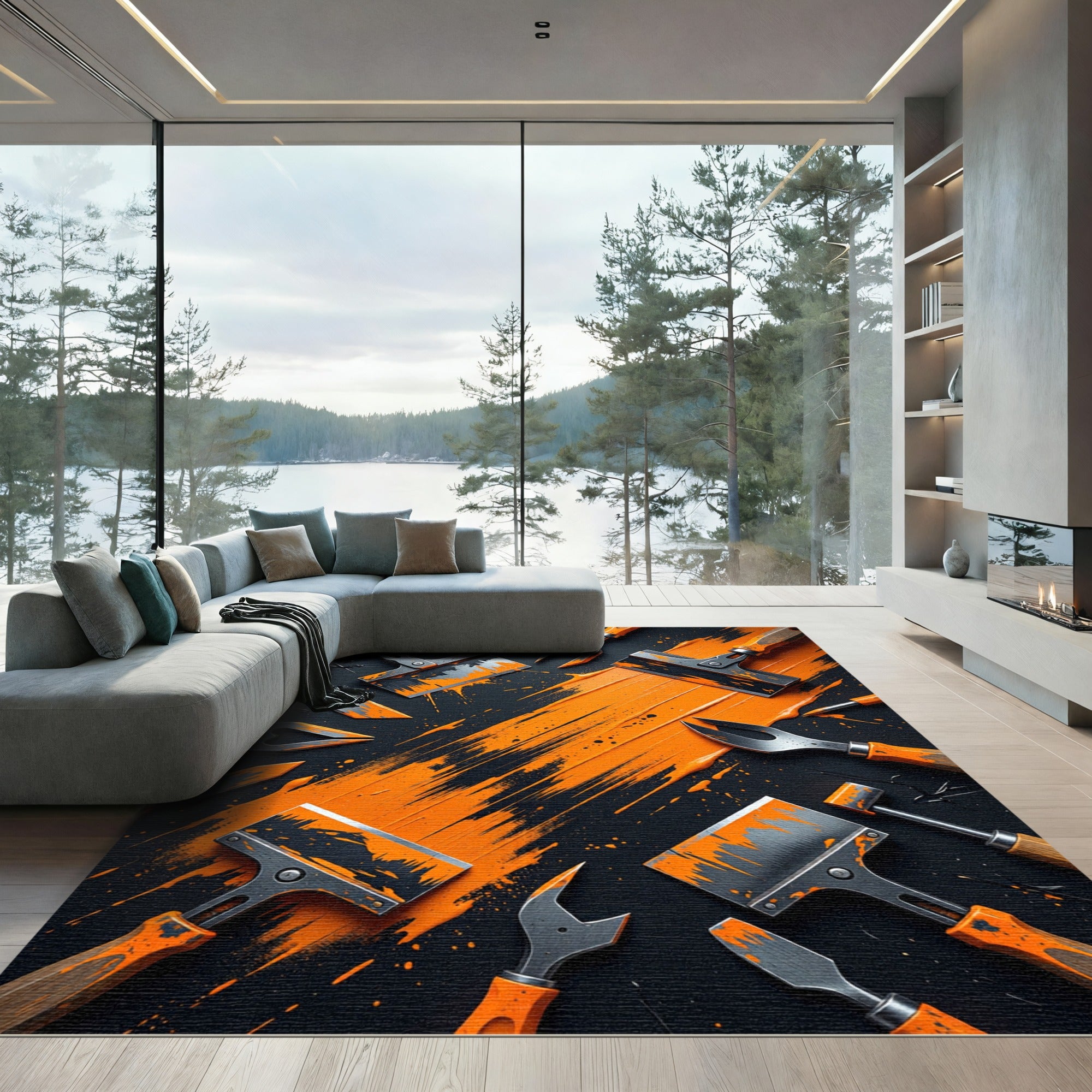 Textured Orange Paint Stroke Abstract Art Rug