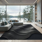 Monochrome Wave Lines Metal Sculpt Rug