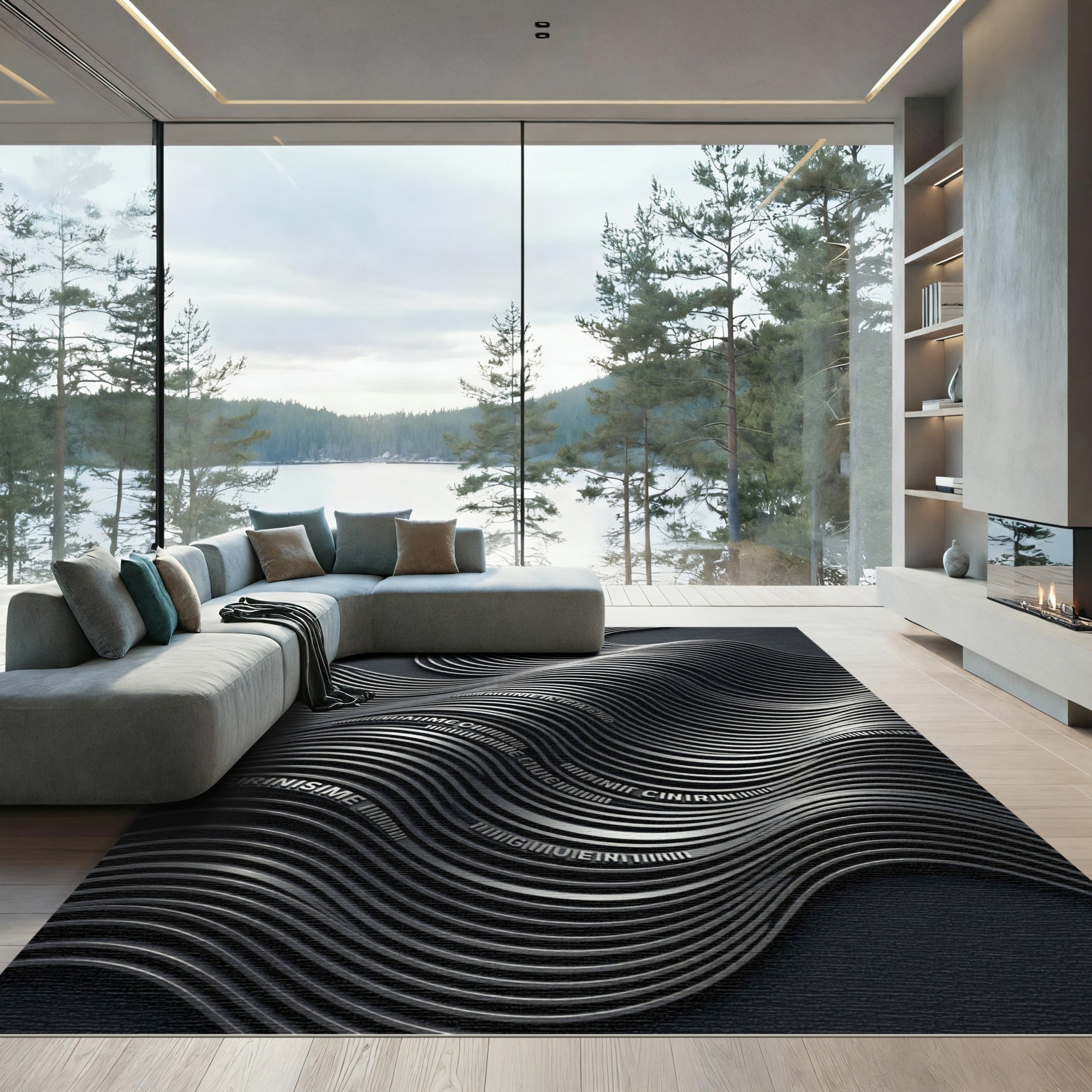 Monochrome Wave Lines Metal Sculpt Rug