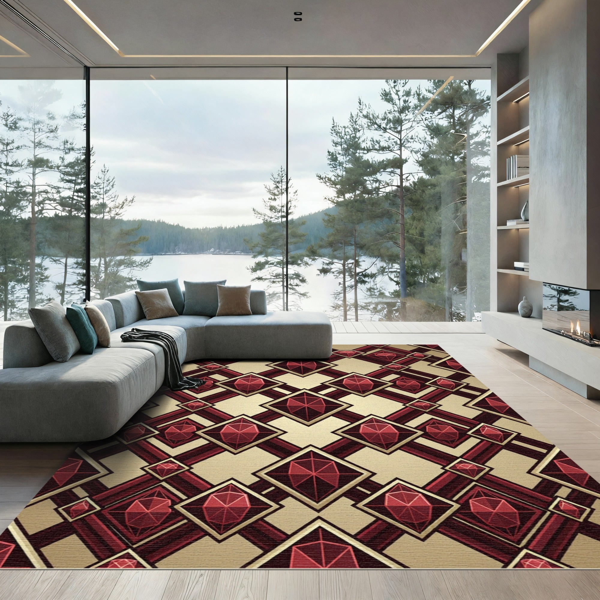 Garnet Gemstone Diamond Stripe Rug