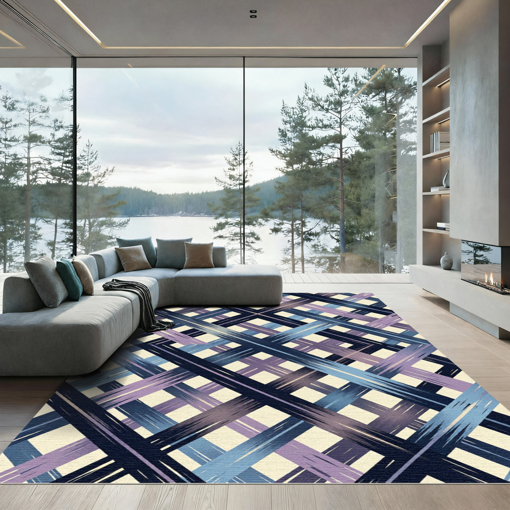 Deep Blue Purple Gradient Plaid Rug