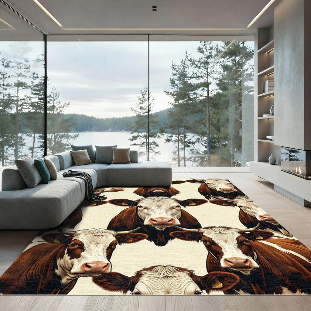 Rustic Farmhouse Brown Cattle Herd Rug