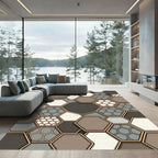 Modern Neutral Geometric Hexagon Mosaic Rug