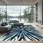 Deep Blue Gray Brushstroke Burst Rug