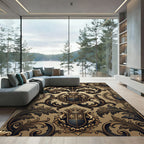 Ornate Gold Black Crest Flourish Rug