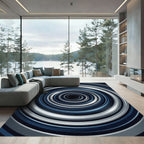 Modern Indigo Silver Circular Swirl Rug