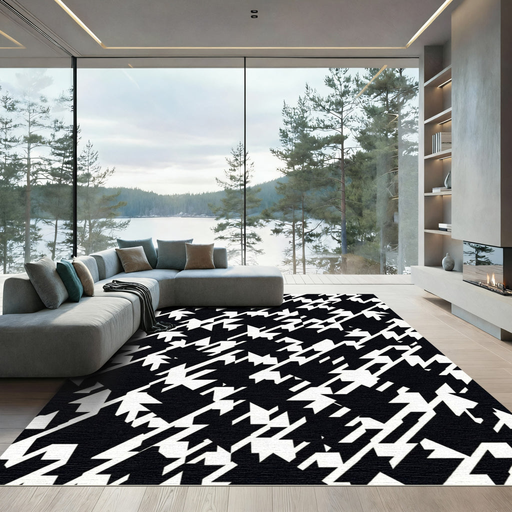 Classic Houndstooth Black White Rug
