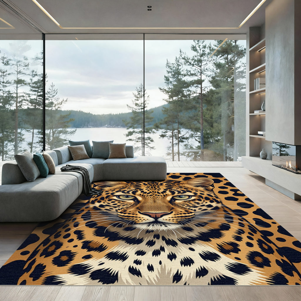 Bold Leopard Spots Animal Face Rug