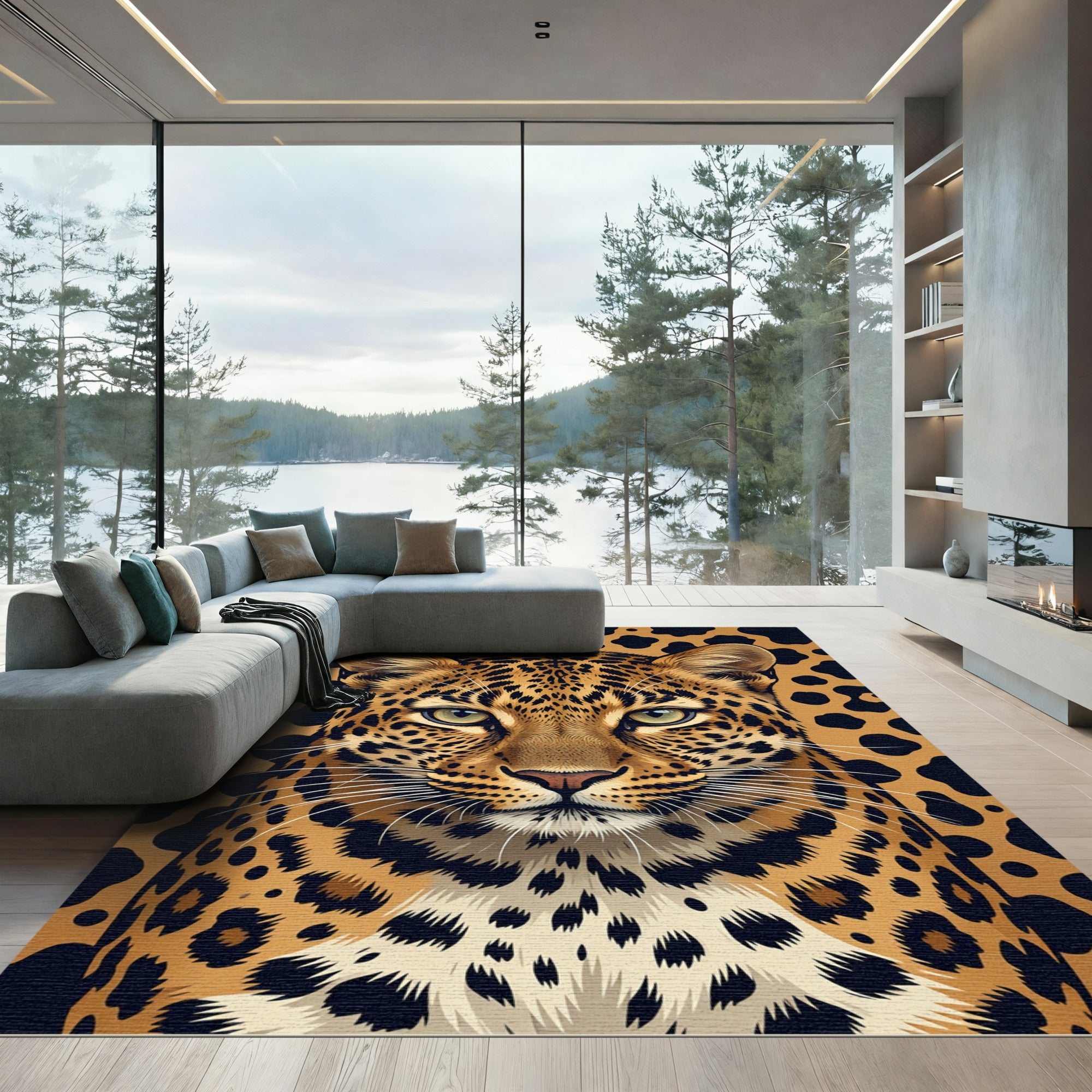 Bold Leopard Spots Animal Face Rug