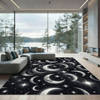 Celestial Crescent Moon and Starry Night Rug