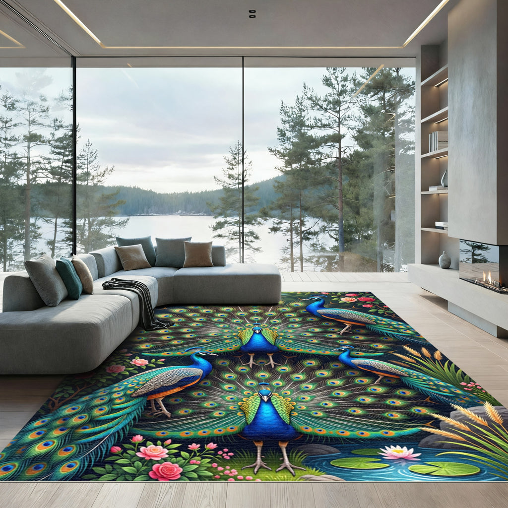Exquisite Peacock Garden Floral Area Rug