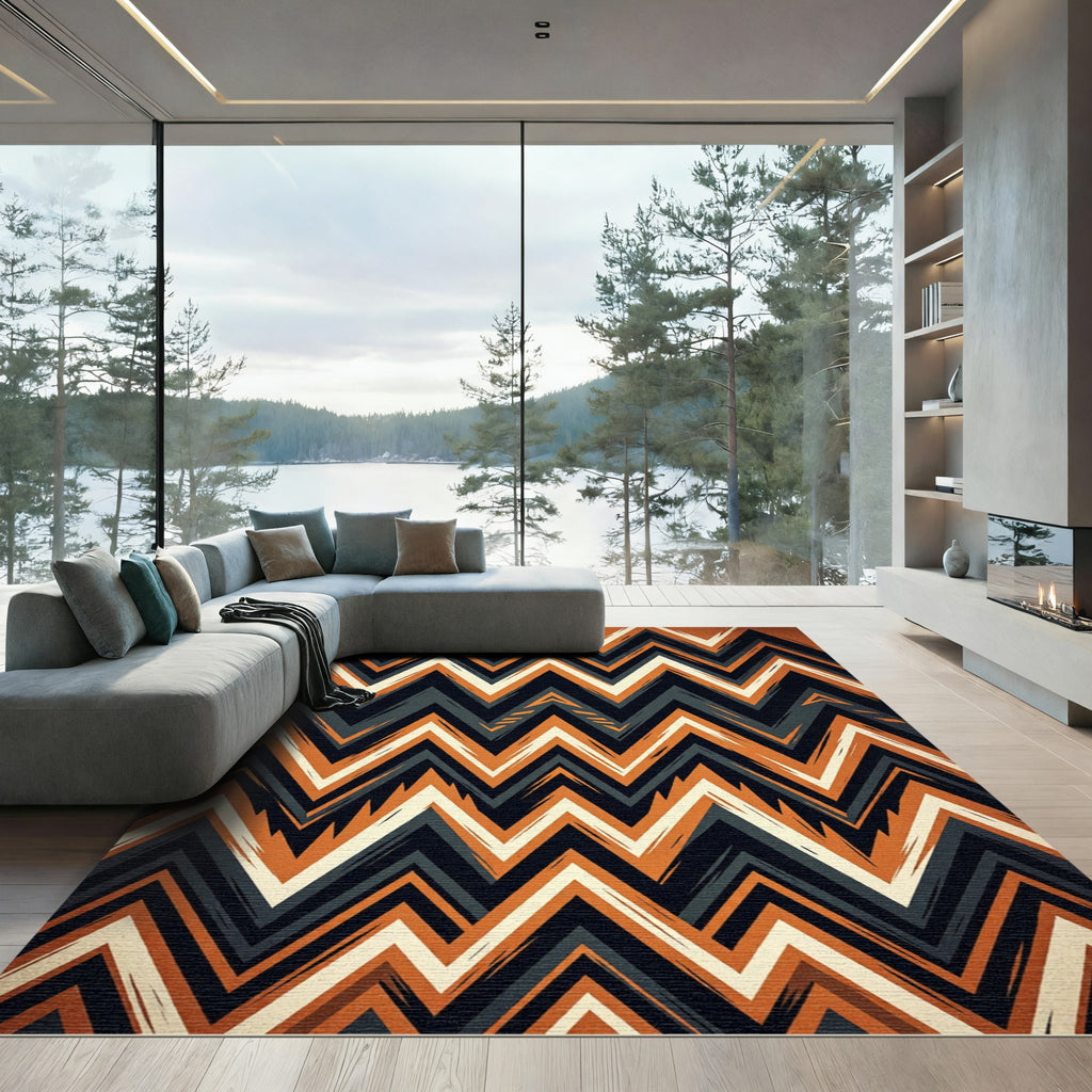 Bold Orange Gray Chevron Stripes Rug