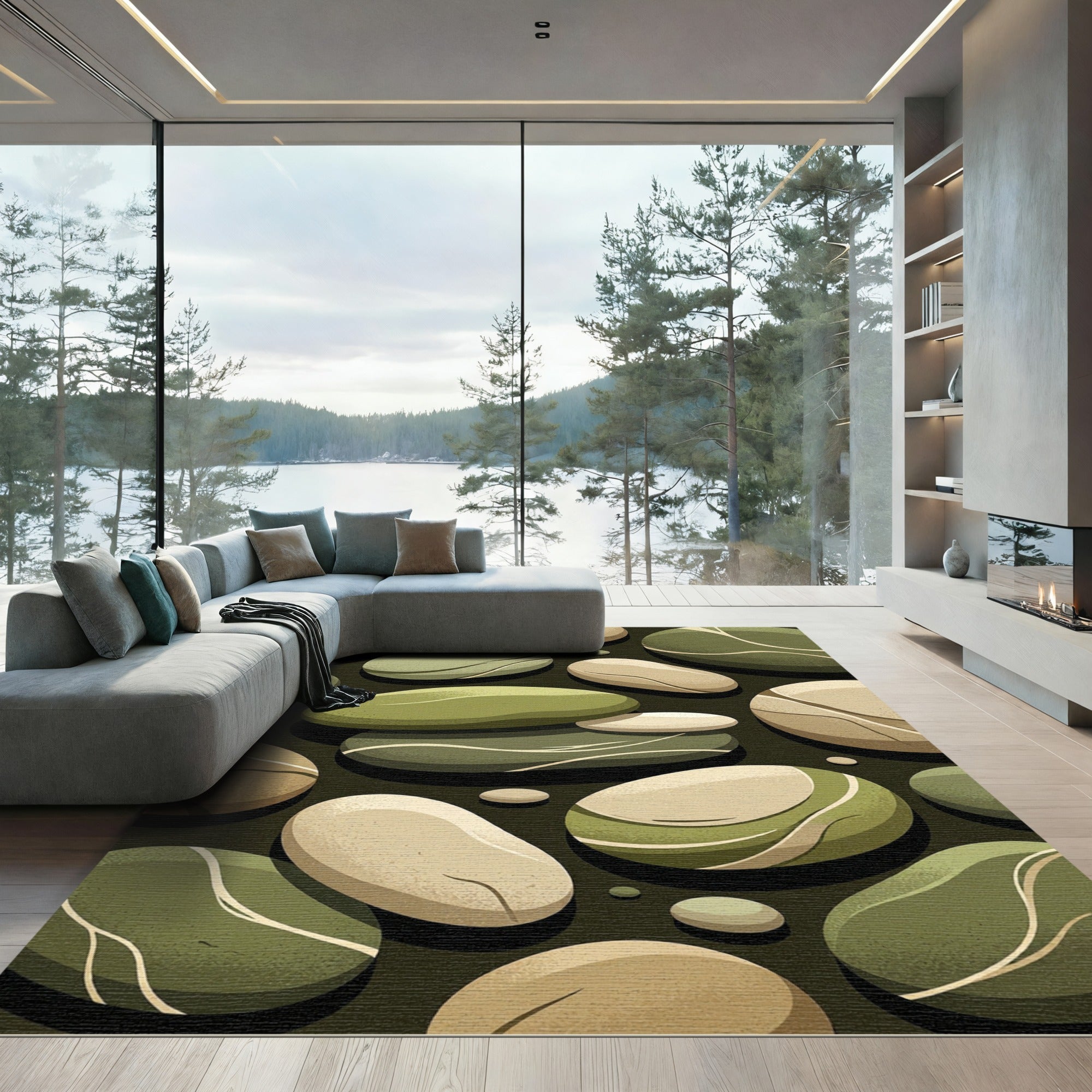Natural Olive Stone Arrangement Rug