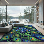 Radiant Peacock Feather Botanical Jewel Rug