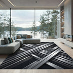Abstract Silver Metallic Linear Geometric Rug