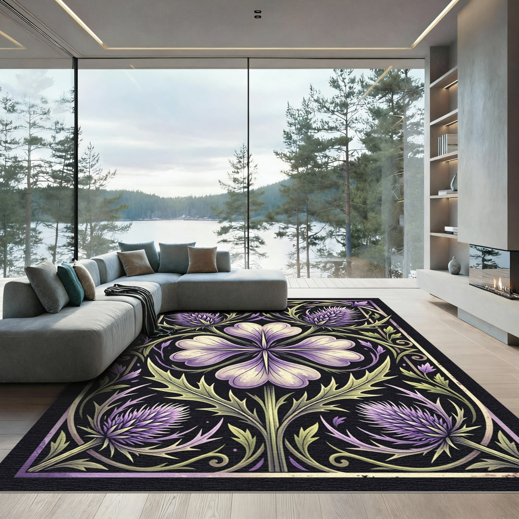 Art Nouveau Thistle and Petal Illustration Rug
