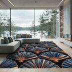 Navy Gold Fan Pattern Rug