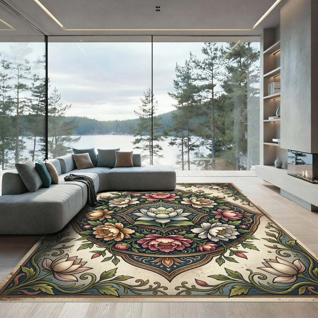 Elegant Floral Medallion Lotus Blossom Rug