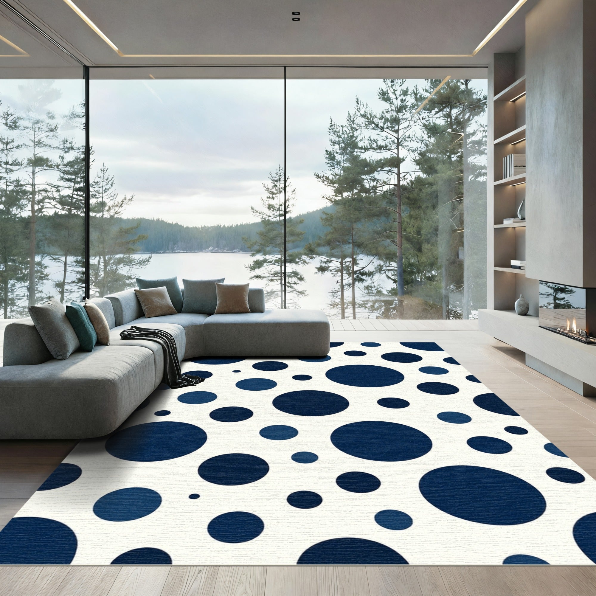 Deep Navy Circles Collage Rug
