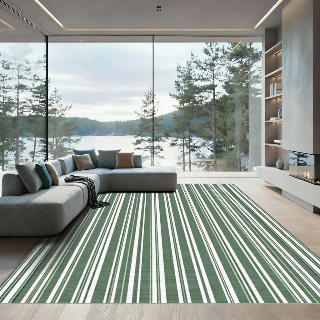 Sage Green Vertical Stripe Rug