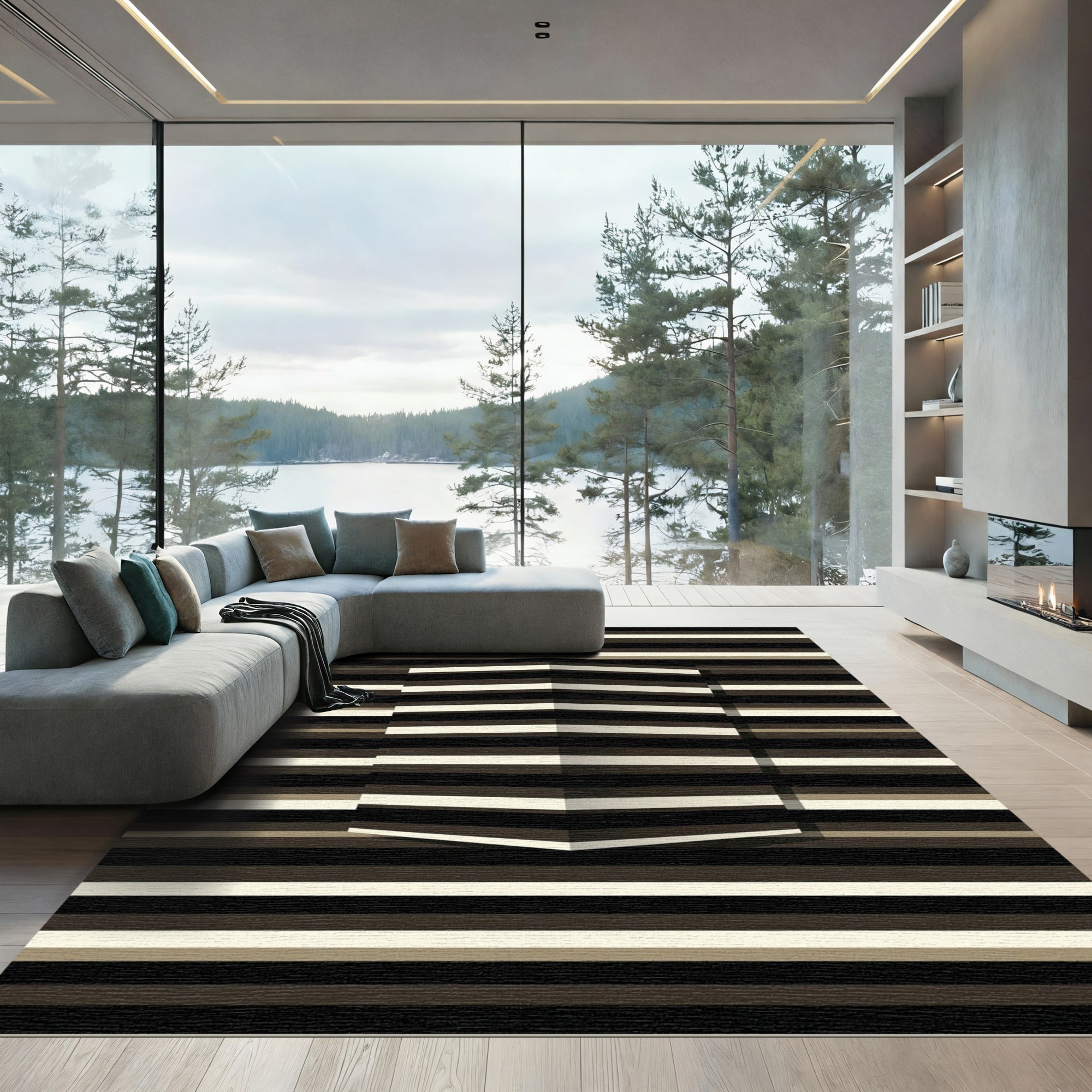 Monochromatic Op Art Stripe Illusion Rug
