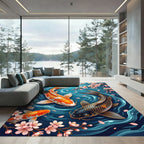 Koi Fish and Cherry Blossom Swirl Rug