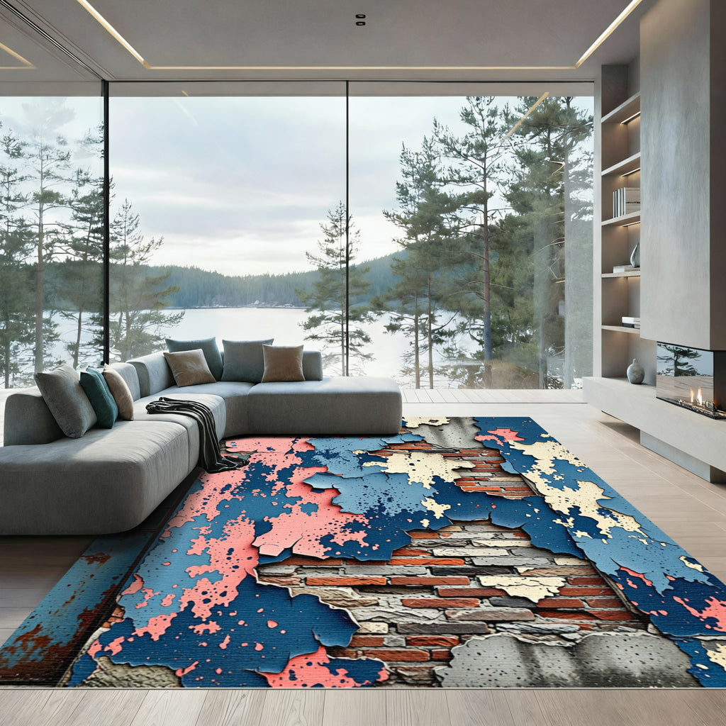 Peeling Pink Blue Textured Wall Rug