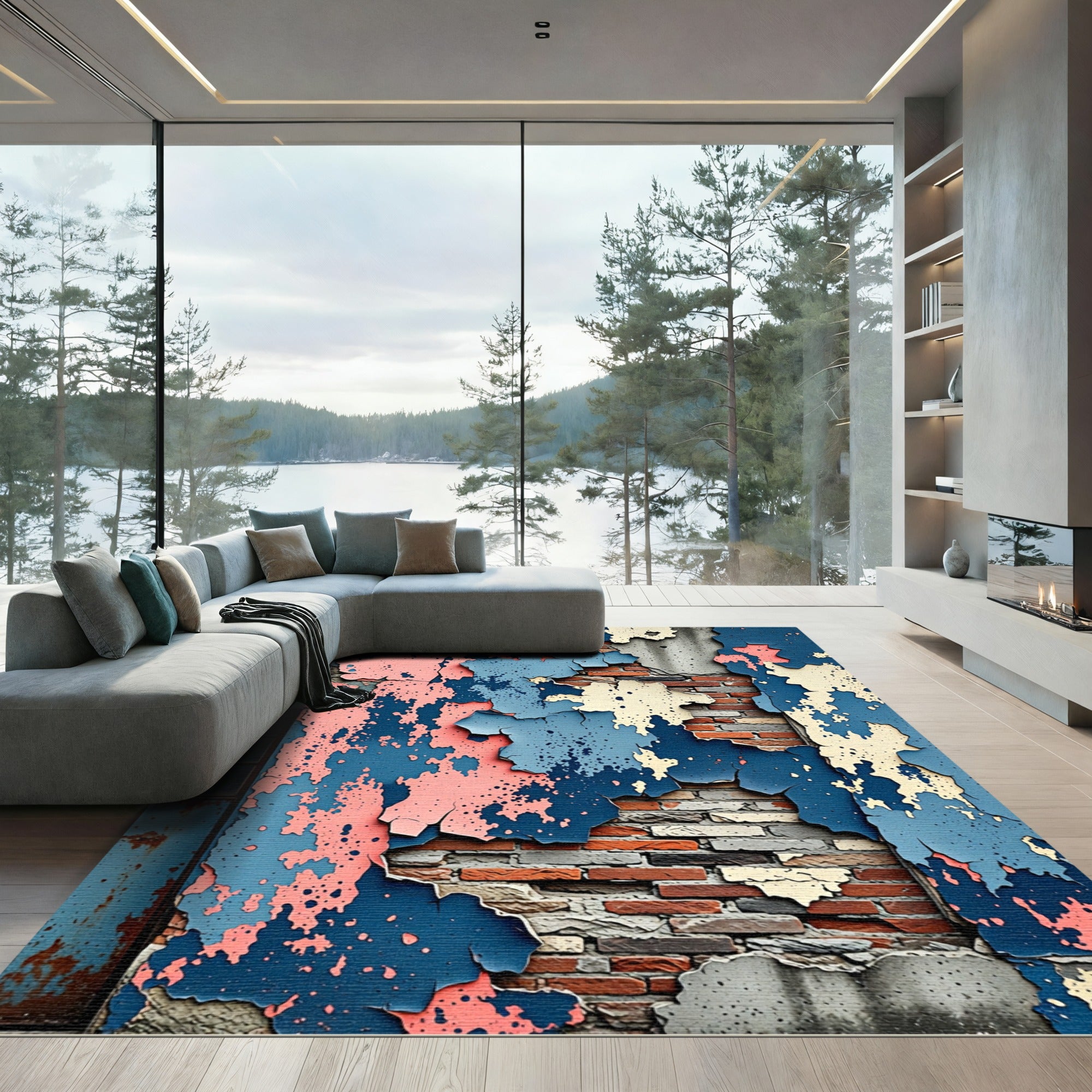 Peeling Pink Blue Textured Wall Rug