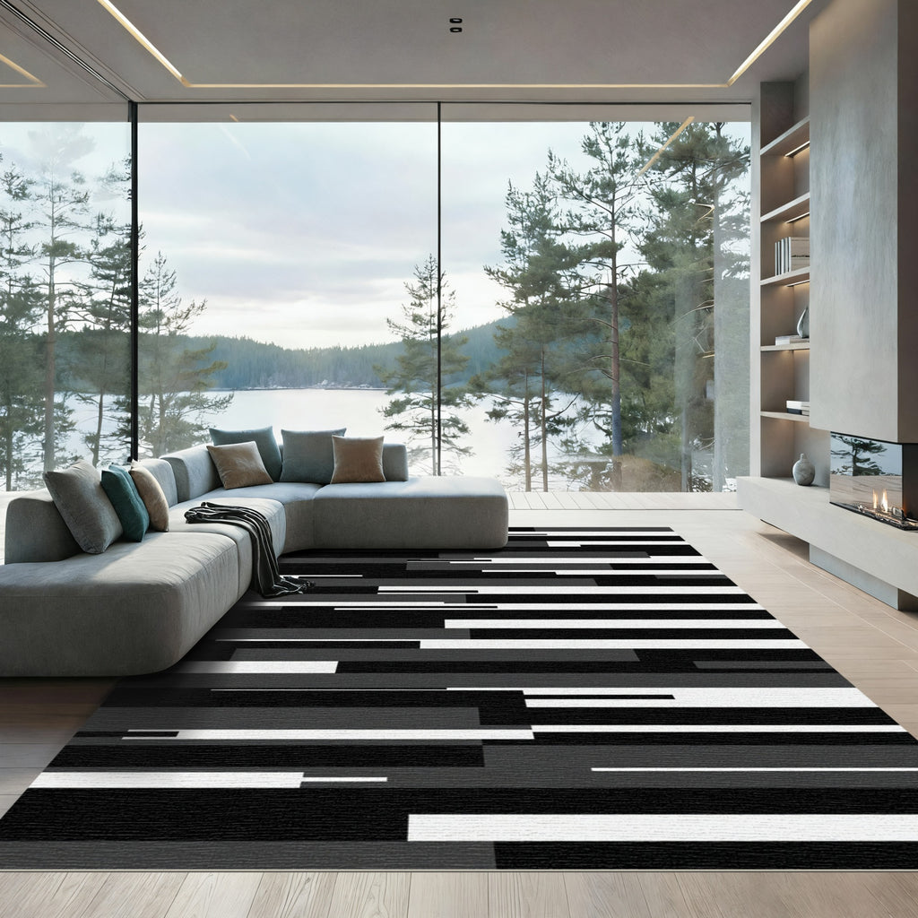 Monochromatic Abstract Geometric Stripes Rug
