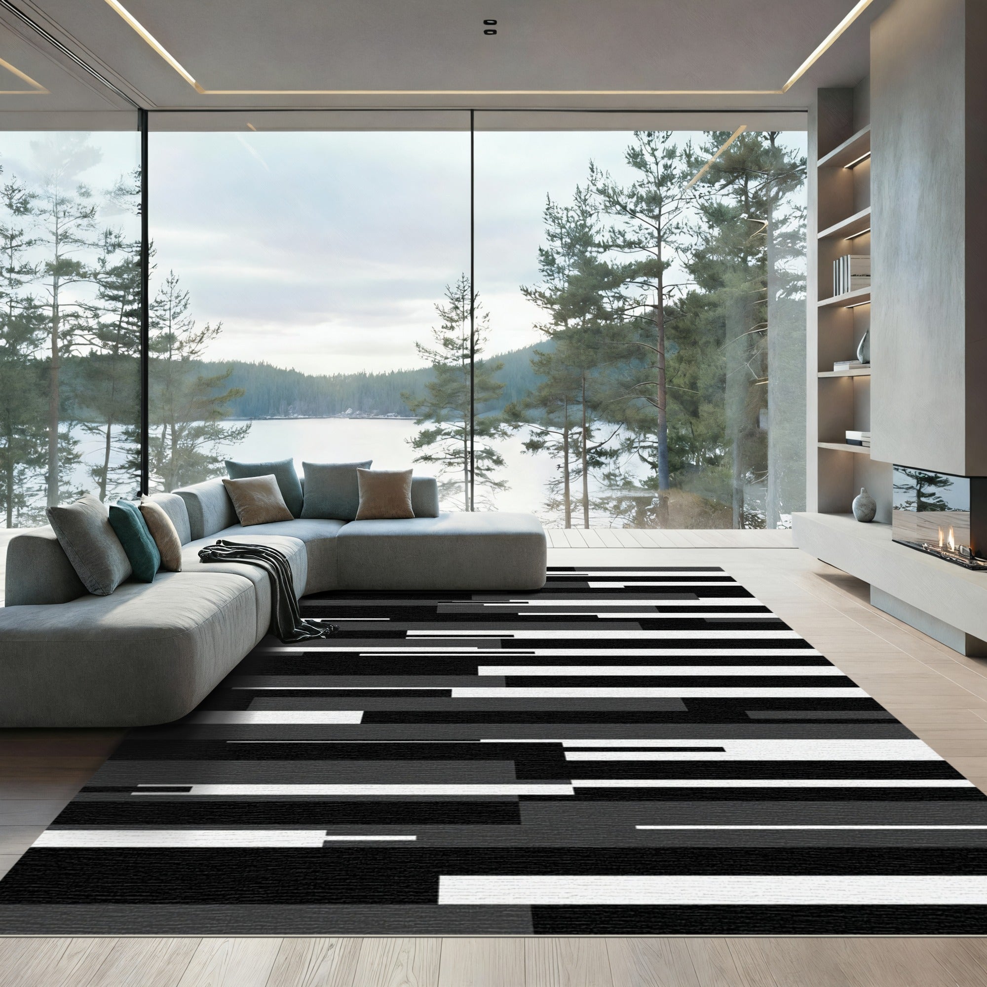Monochromatic Abstract Geometric Stripes Rug