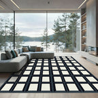 Dark Slate Grid Composition Squares Rug
