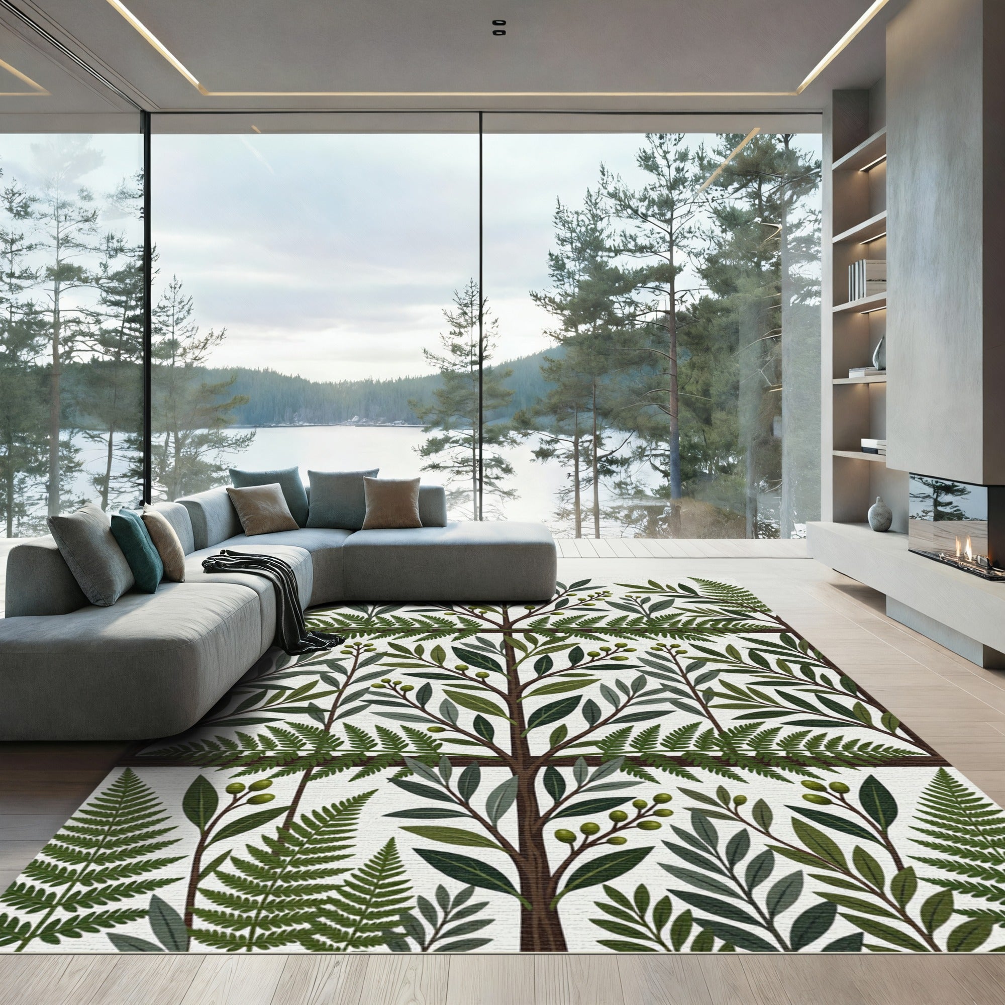 Lush Green Olive Fern Garden Rug