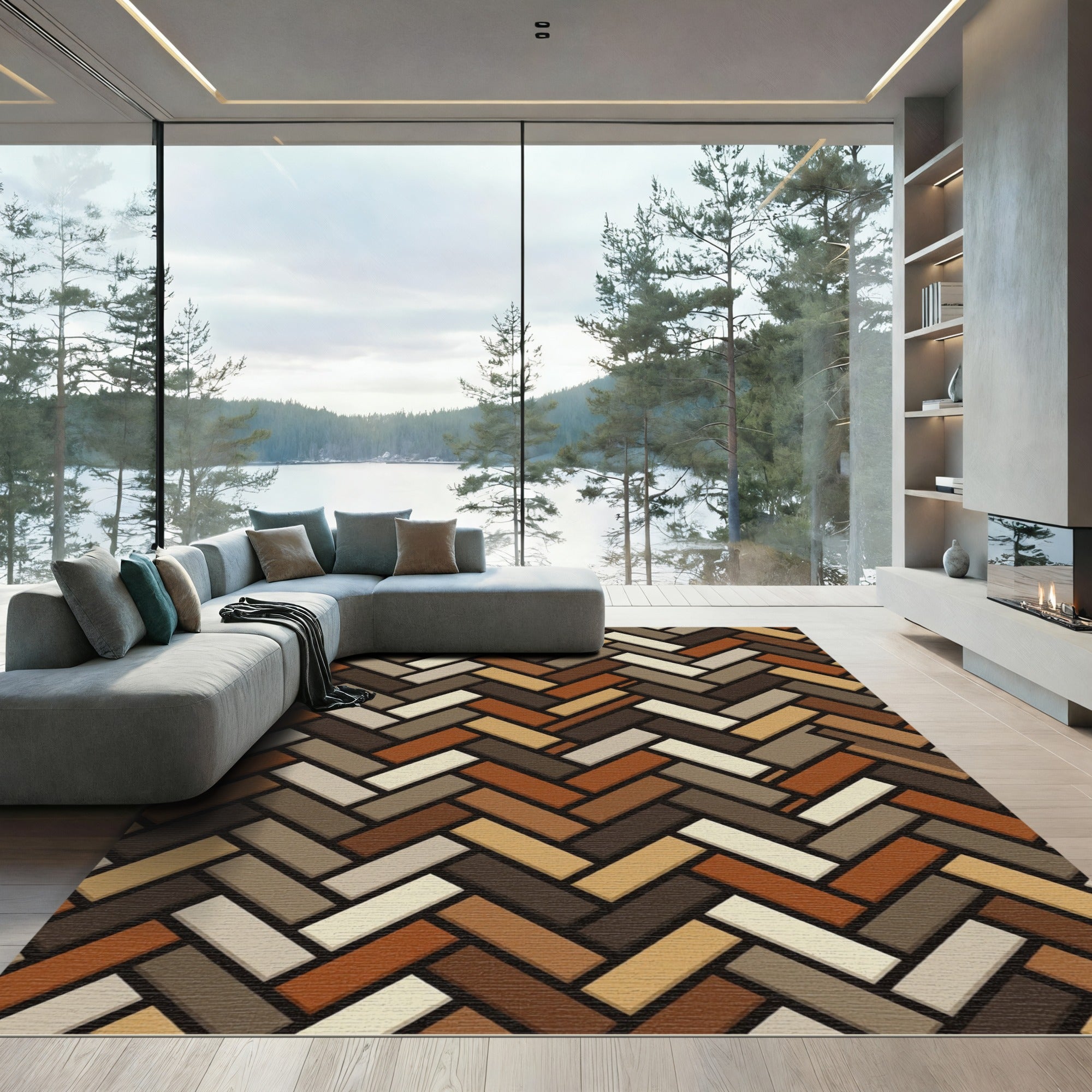 Earthy Tone Herringbone Texture Rug