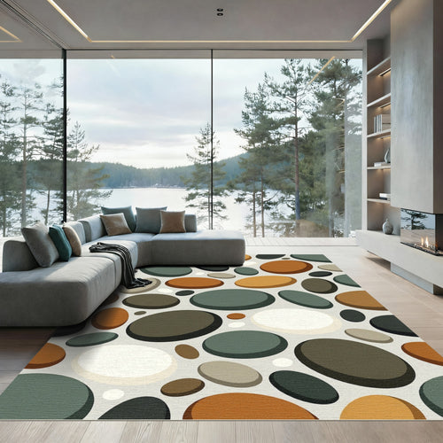 Abstract Earth Tone Pebble River Stone Rug
