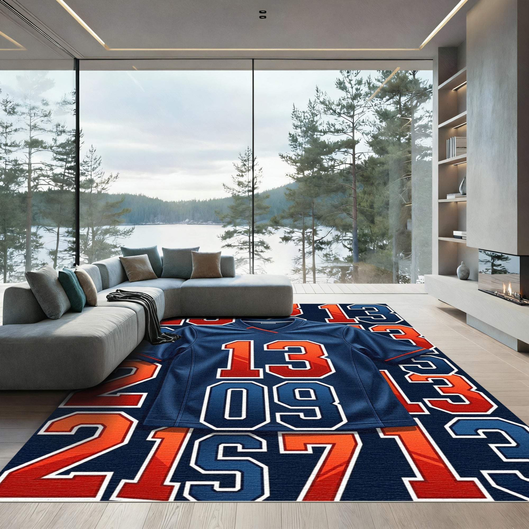 Bold Blue Orange Sports Number Rug