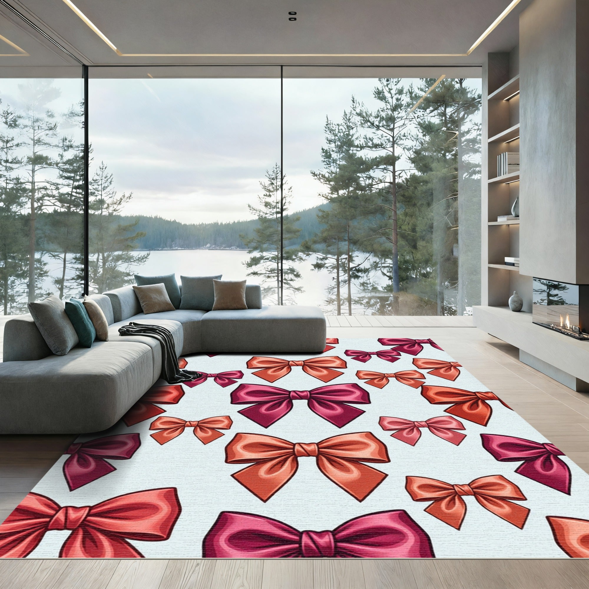 Charming Satin Bows in Coral Pink Rug
