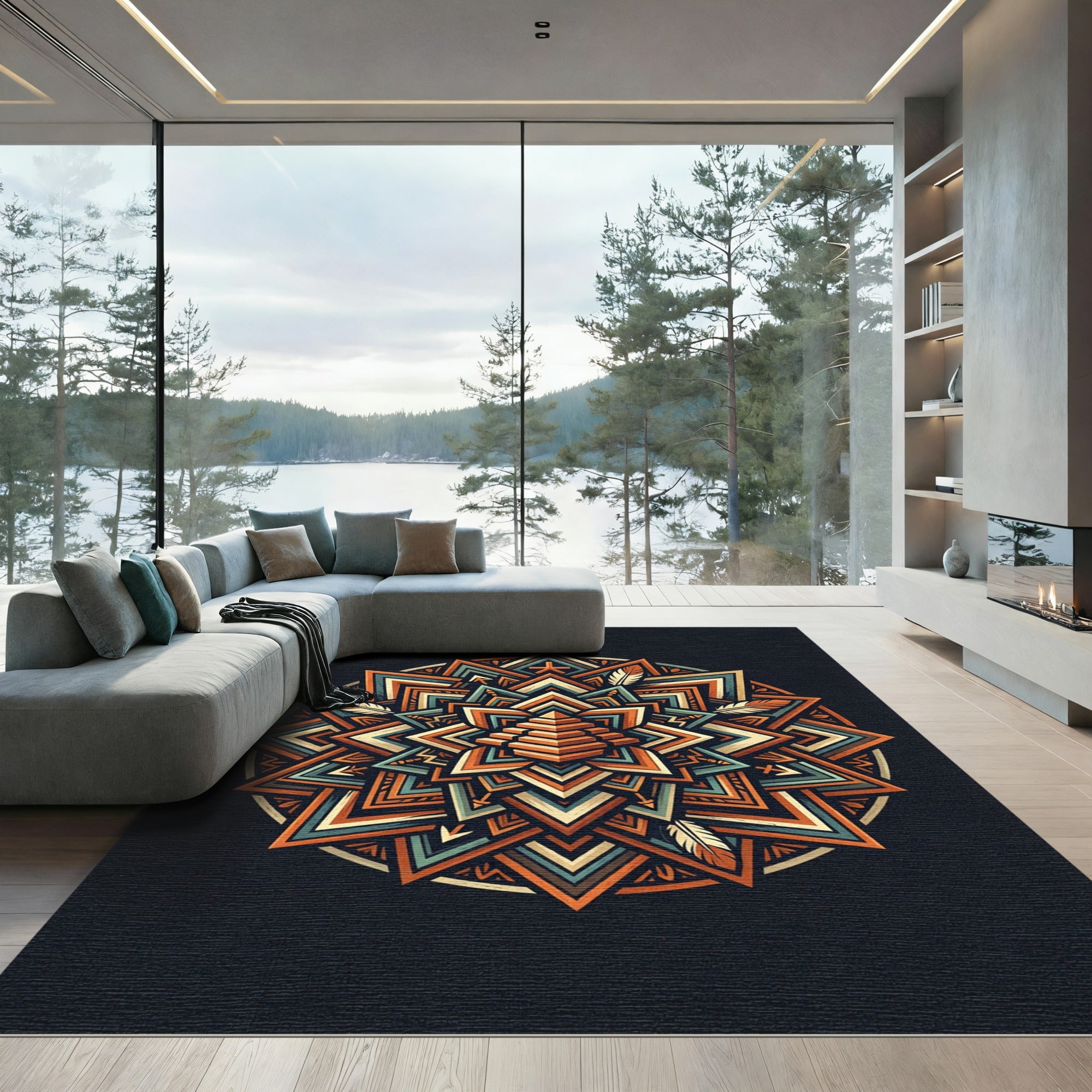 Geometric Aztec Pyramid Earth Tone Medallion Rug