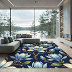 Navy Blue Floral Branch Magnolia Rug